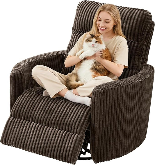 GRAINELL Oversize Power Swivel Recliner 40in Wide Electric Glider Rocking Chair with Headrest Adjustment USB Port 270° Swivel Rock 30°– for Living Room Nursery Golden Brown(57' to 61' Height)