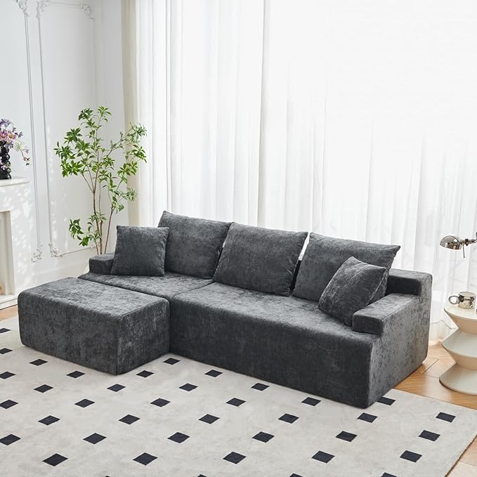 90.6 Sectional Boneless Couches Modern L-Shape Cloud Couch with Chaise Memory Foam Modular Sectional Sofas for Living Room Sofa in A Box No Assembly Required (Gray Left Facing Chaise)