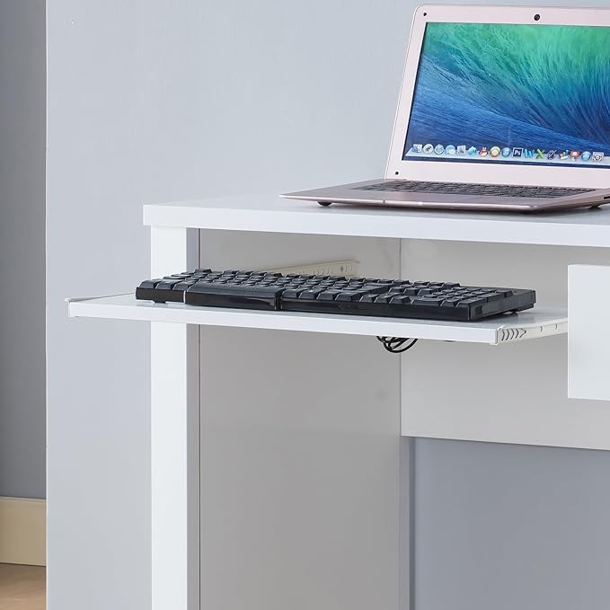 Student Desk Home Office Desk 39 W Compact Desk Writing Desk Laptop Desk White One Drawer Keyboard Drawer Wooden Knob