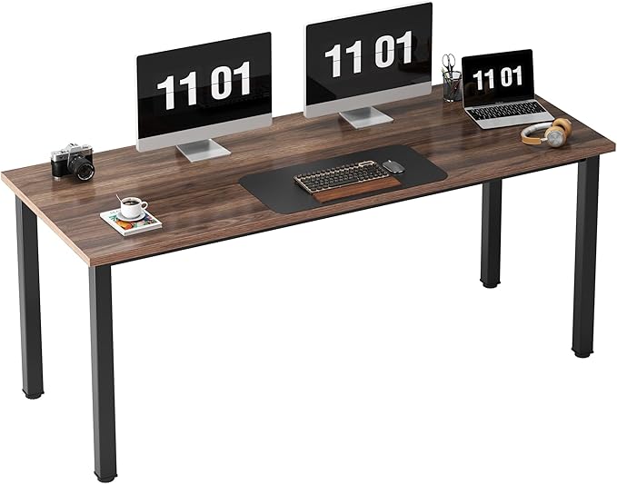 Need 63 Inch Large Computer Desk - Modern Simple Style Home Office Gaming Desk Basic Writing Table for Study Student Black Metal Frame Walnut