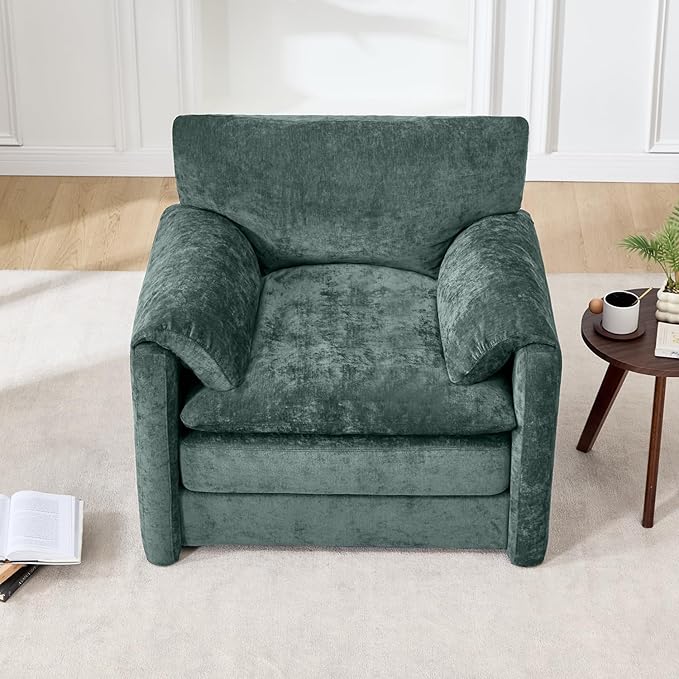Tbfit Oversized Accent ChairModern Chenille Armchair for Living Room Comfy Upholstered Reading Chairs for Bedroom Apartment Office RV Green