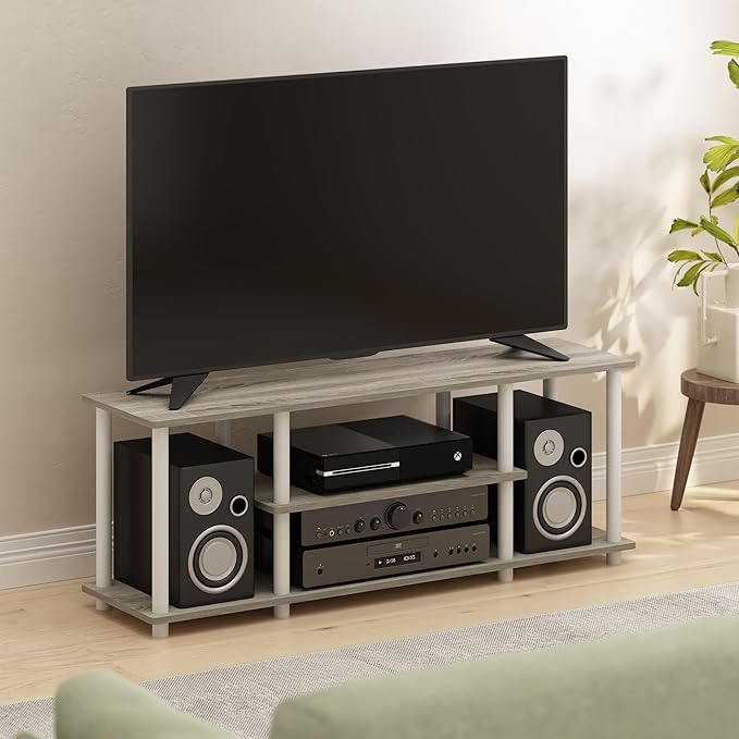 Furinno Turn-N-Tube No Tools 3D 3-Tier Entertainment TV Stand up to 50 inch TV Round Tubes Oak