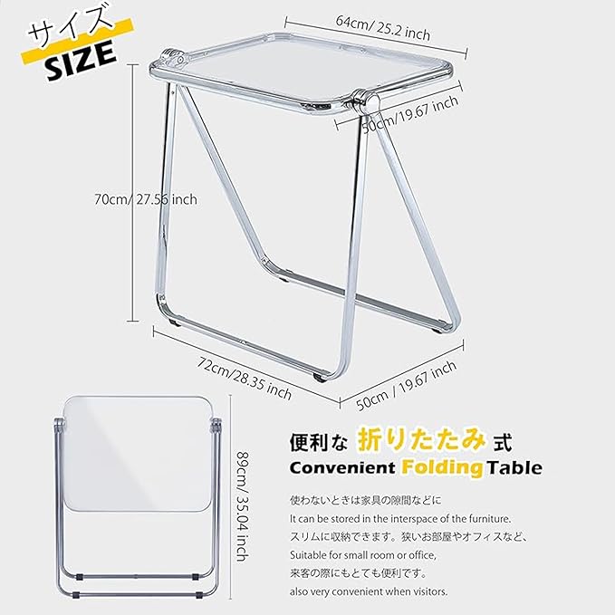 KAIHAOWIN Folding TV Tray Table Acrylic Foldable Table No Assembly Required Tiny Desk for Home Office Side Table Small Computer Desk for Small Spaces (Clear)