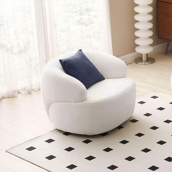 KEVINSPACE Swivel Accent Chair SwivelChairs for Living Room SwivelBarrelChair Round SwivelChair CornerChair Small Modern AccentChair Boucle 360°SwivelChair with Pillow Chair for Bedroom 35 W