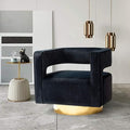 TINA'S HOME Swivel Accent Barrel Chair Modern Curved Open Back Swivel Accent 3D Barrel Velvet Chair with Gold Metal Base Club Arm Chair Upholstered Sofa Lounge for Living Room (Black)