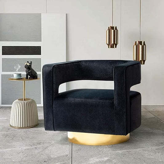 TINA'S HOME Swivel Accent Barrel Chair Modern Curved Open Back Swivel Accent 3D Barrel Velvet Chair with Gold Metal Base Club Arm Chair Upholstered Sofa Lounge for Living Room (Black)