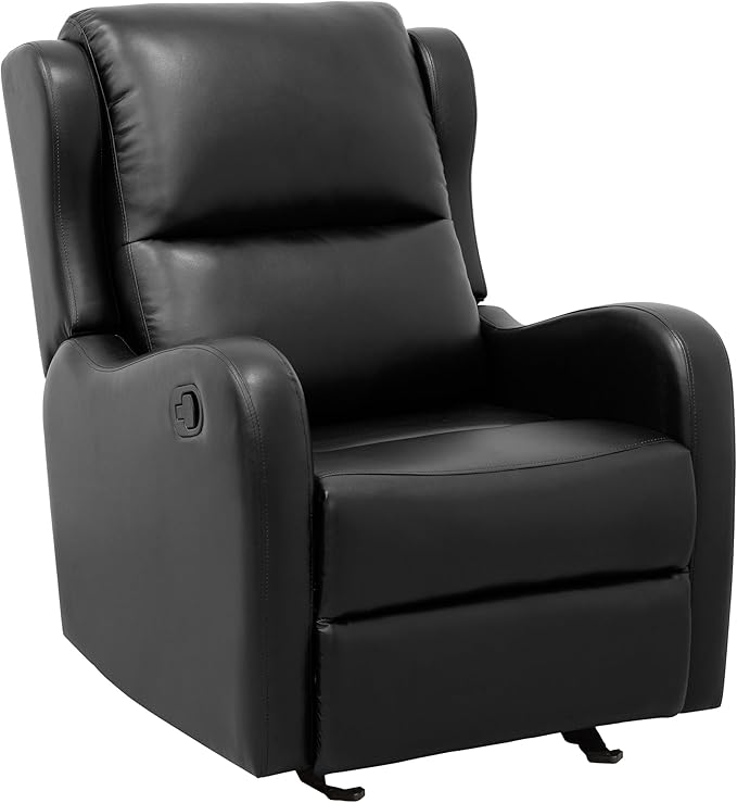 Lexicon Manual Glider Recliner Chair Reclining Sofa Chair Home Theater Seating Manual Glider Recliner for Living Room/Office/Apartment Easy Assembly Black Faux Leather