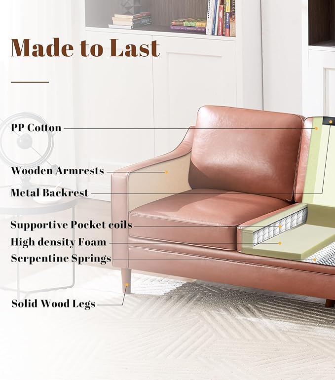 Kingfun Living Room Furniture Sets 3 Seater Couch and Loveseat Mid Century Modern Sofa Set Faux Leather Couch with Solid Wood Frame for Living Room &amp Bedroom Dark Brown