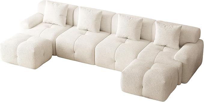 Chifee &amp Vingol 135 U-Shaped Modular Sectional Sofa with 2 Ottoman &amp 4 Pillows Oversized Upholstered 6 Seat Cloud Sectional Couch for Living RoomIvory