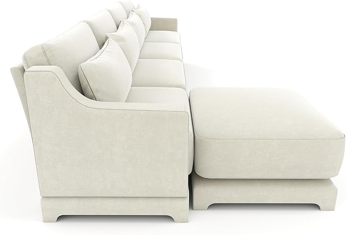 Modular Sectional Sofa Set Optional 2-4 Seater with Lumbar Pillows &amp 0-2 Ottomans Chenille Fabric Ergonomic Easy Assembly for Living Room/Bedroom/Reading Nook (4 Seat + 1 OttomanBeige)