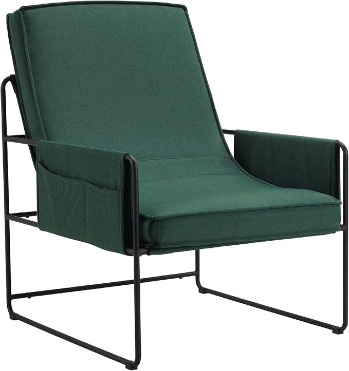 Modern Accent Chair with Removable Cushion &amp Wood Armrests - Ergonomic Vanity Chair for Living Room Bedroom Balcony 396lbs Capacity Corduroy Fabric Comfy Chair with Easy Assembly (Green)