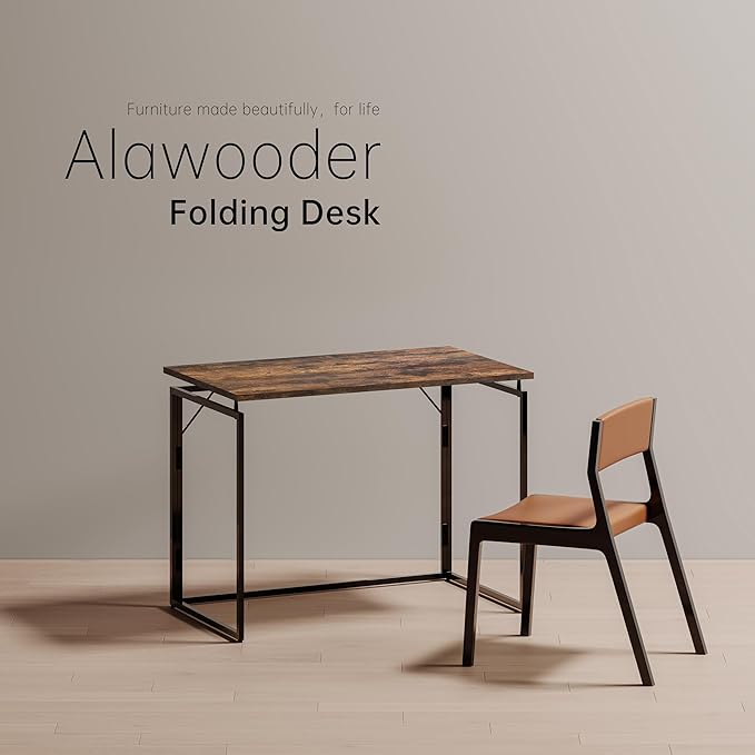 Folding Desk - 31.5 Wood Top Foldable Desk for Small Spaces | No Assembly Required Compact Desk for Home Office Writing and Study
