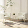 Velvet Accent Chair Set of 2 Modern Barrel Armchair with Lumbar Pillow &amp Gold Legs Upholstered Club Chairs for Living Room/Bedroom/Guest Reception White