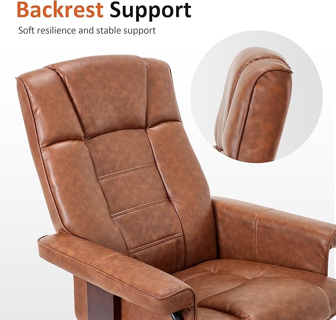MCombo Manual Swivel Recliner with Ottoman Chair Ottoman Set for RV Small Spaces Living Room Bedroom Office 9019 4919 (Faux Leather Saddle)