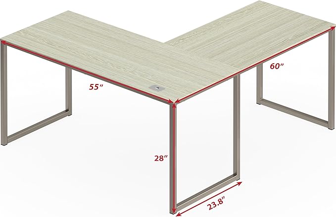 SHW Mission 55 x 60 Inches L-Shape Home Office Computer Desk Maple