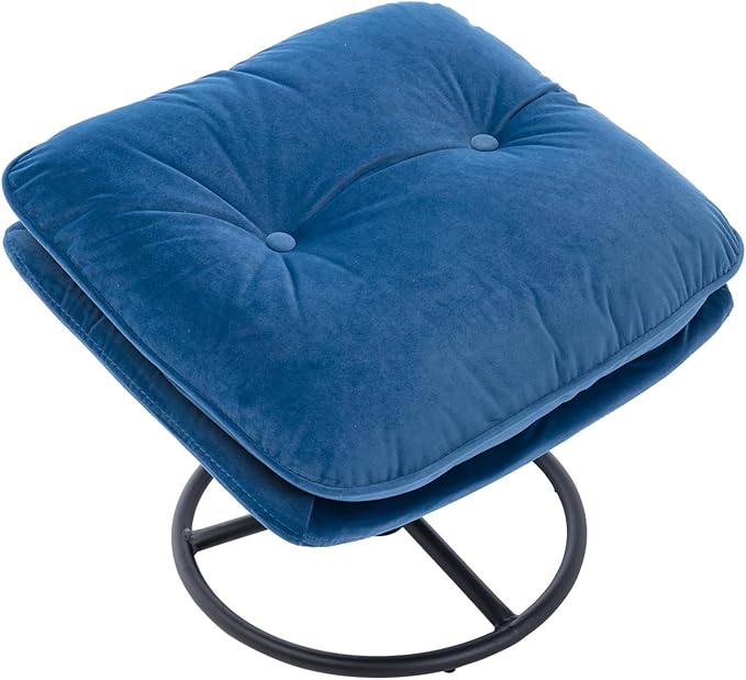 Modern Swivel Accent Chair with Ottoman Velvet Lounge Chair with Footrest and Metal Base Comfy 360 Degree Swiveling Armchair Single Sofa Chair for Living Room Bedroom Blue