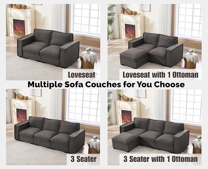 EALSON 119 Modular Sectional Sofa Comfy Cloud Couch with Ottoman Modern Convertible L Shape Couches with Wooden Legs Linen Deep Seat Couch 4-Seater Sofa with Ottoman for Living Room/Apartment Grey