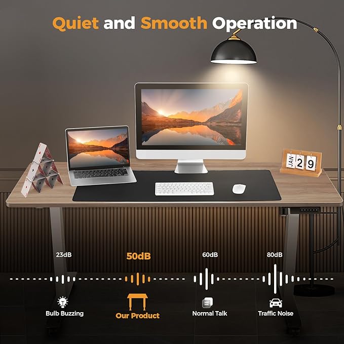 Electric Standing Desk 63 x 24 Inches Adjustable Height Ergonomic Curved Sit Stand Up Desk for Home Office Computer Desk Memory Preset with Wheels and White Frame/Oak Top