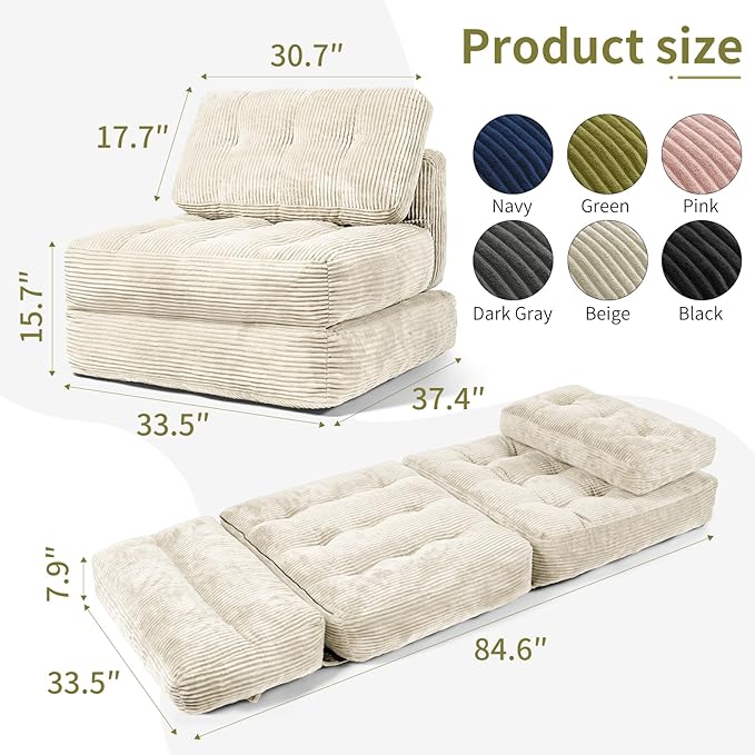 Art3d Folding Sofa Bed Convertible Sleeper Sofa Bed with Pilow &amp Back Support 3 in 1 Long Futon Boneless Couch Comfy Floor Couch for Living Room Bedroom Beige