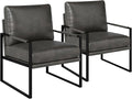 Mid Century Modern Faux Leather Accent Chair Set of 2 Metal Framed Armchair with Extra Soft Removable Seat Cushion &amp Backrest for Living Room Bedroom Waiting Room Easy to Clean (2 Dark Grey)