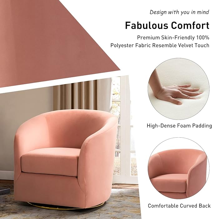HULALA HOME Swivel Accent Chair with Gold Metal Base Set of 2 Contemporary Velvet Curved Swivel Barrel Chair Upholstered Club Armchair Leisure Single Sofa for Living Room Nursery Bedroom(Pink)