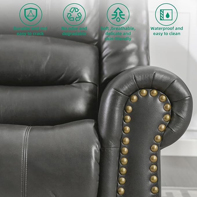 VIVIJASON Massage Swivel Rocker Recliner Chair with Heat &amp Vibration 360° Swivel Manual Glider Rocking Reclining Chair with Remote Control Side Pockets &amp USB Ports for Living Room Gray