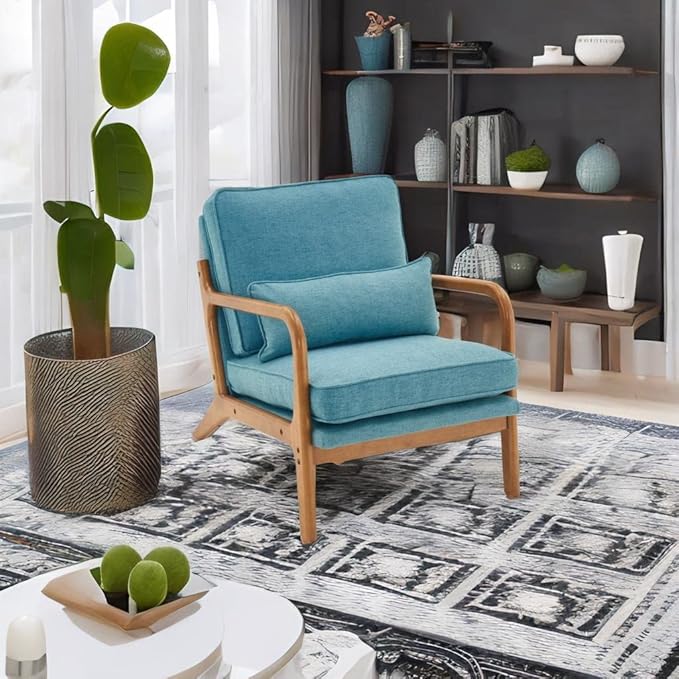 Accent Chair for Living Room Mid-Century Modern Upholstered Armchair with PillowReading Arm ChairComfy Accent Chair for Bedroom