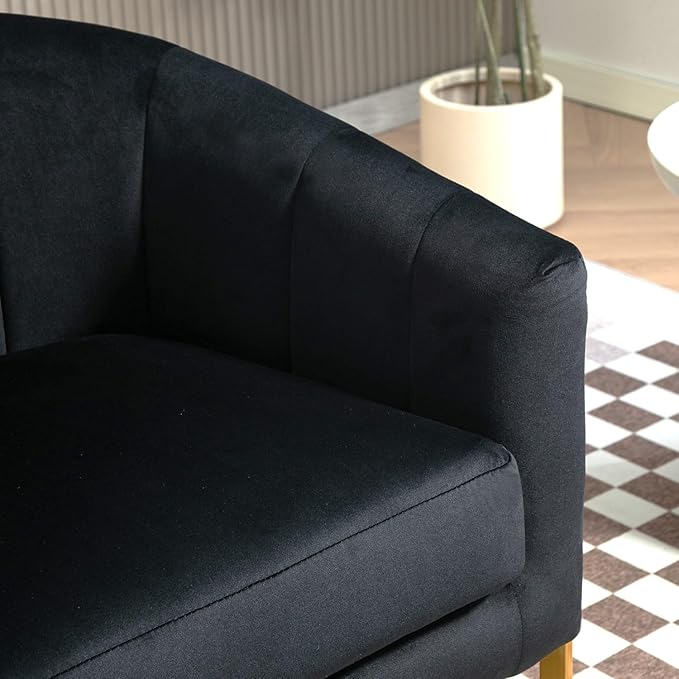 Velvet Modern Accent Armchair - Luxury Gold Frame | Versatile Seating for Living Room Bedroom Office Black
