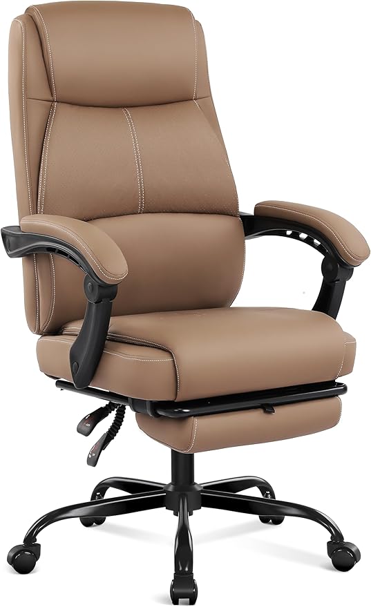 Misolant Big and Tall Office Chair with Footrest High Back Desk Chair with Linkage Armrest 90-155° Recline Executive Computer Chairs with Adjustable Height for Home