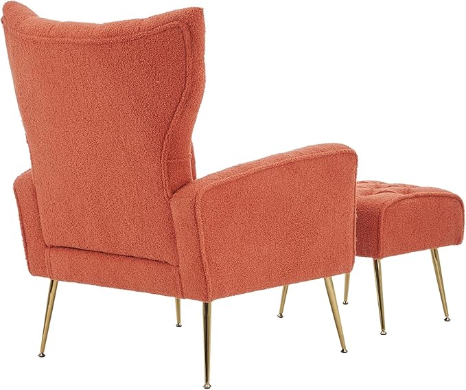 Modern Accent Chair with Ottoman Comfy Armchair for Living Room Bedroom Apartment Office (Brick red)