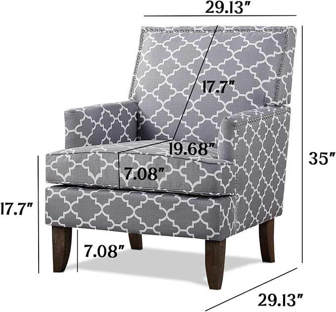 Modern Floral Accent Chair - Upholstered Wingback Club Chair for Living Room Bedroom &amp Reception | Multi-Purpose Fabric Furniture with Sturdy Frame | Comfortable Home Decor Seating (Grey)