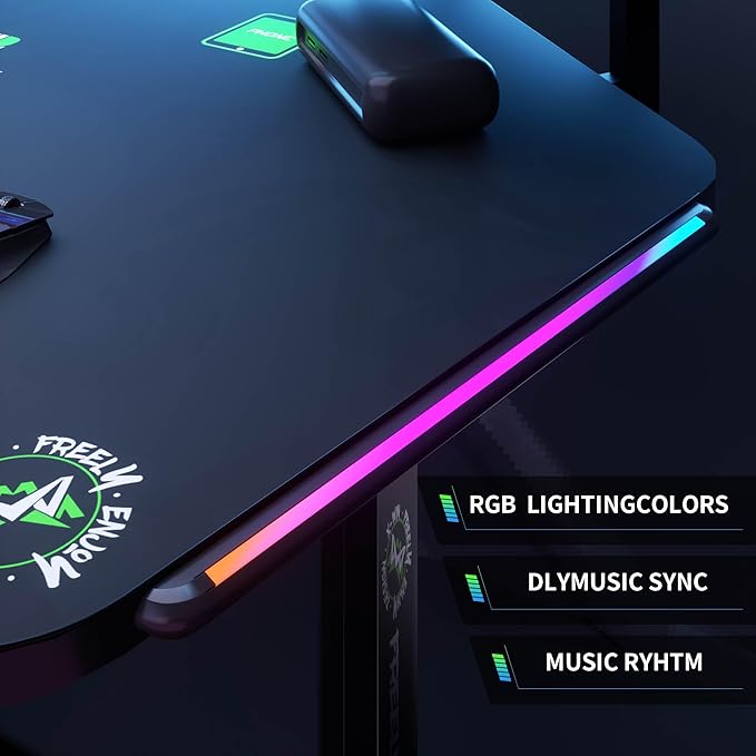 72 Standing Gaming Desk with Dual Motor Wing-Shaped Computer Desk with Full Coverage Mouse Pad Electric Height Adjustable Standing Desk with RGB LED Lights and Slot Design Shelves