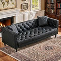81 Button-Tufted Leather Sofa Mid-Century Modern Chesterfield 3 Seater with Deep Seat and 2 Pillows Ideal Leather Couch for Living Room Apartment and Office Use (Charcoal Black)