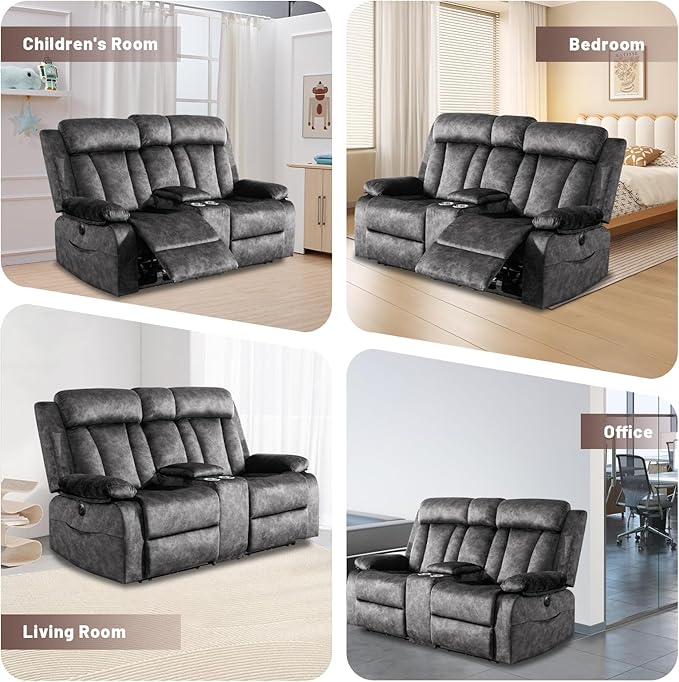 Power Reclining Loveseat with Console Loveseat Recliner Sofa with Massage &amp Heat Perfect Electric Couch for Living Room (Gray)