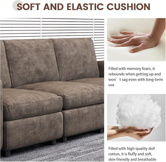 Modern Brown Modular Sofa with Deep Seating Soft Cushions Sectional Couch Available in Loveseat or Multi-Seat Options Minimalist Design for Office Living Room or Bedroom (4-Seater Sofa)
