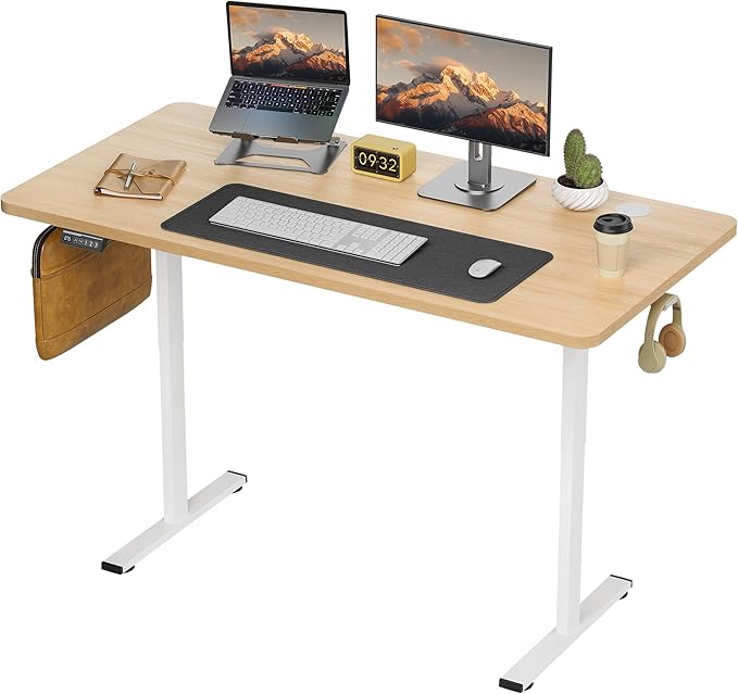24x63 Inches Sit Stand Home Office Desk Electric Standing Desk Adjustable Height Stand up Desks with Cable Management 3 Memory Preset Adjustable Height Desks Computer Home Office Natural