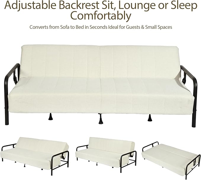 Homy Casa Convertible Sofa Bed with Metal Frame and Upholstered Cushion for Living Room Guest Room and Small Apartment (Beige)