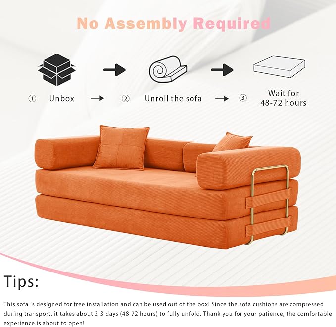 76 Convertible Foldable Sofa Bed Boneless Sleeper Sofa Couch with 2/Pillows Teddy Fabric 2-in-1 Comfy Floor &amp Futon Loveseat Floor Mattress Sleeper for Living Room No Assembly Required