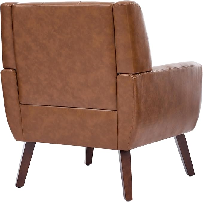 Accent Chair Comfy Mid Century Modern Small Armchairs with Solid Wood Frame and Soft Cushion for Living Room Bedroom (Faux Leather Coffee Set of 2)