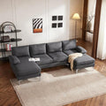 Karl home 110 Sectional Sofa U-Shaped 4-Seat Couch with Chaises Linen Fabric Upholstered for Living Room Apartment Office Dark Gray