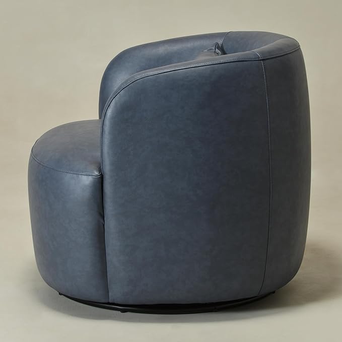 KINWELL 34 Wide Swivel Faux Leather Armchair No Assembly Upholstered PU Leather Swivel Accent Chairs with Toss Pillow for Living Room Office Lounge Navy
