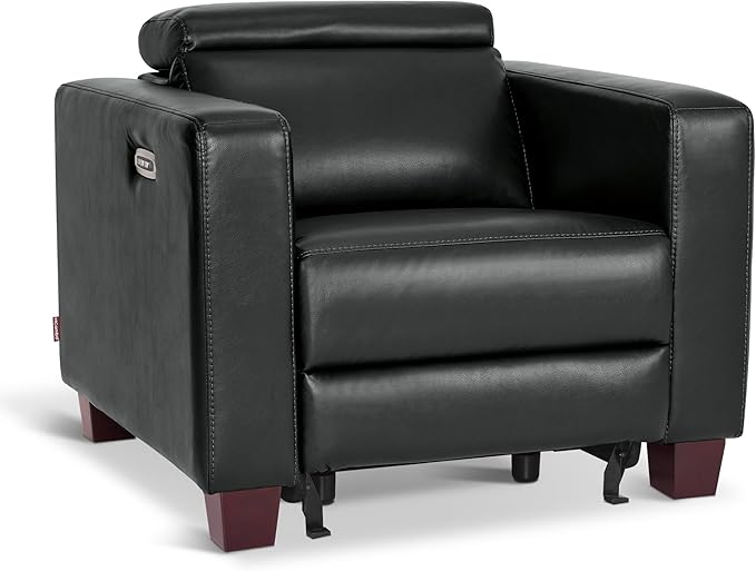 MCombo Zero Wall Recliner Chair Wall Hugger Power Recliner Chair with Adjustable Headrest High Wood Leg USB &amp Type C Dual Charge Ports for Living Room Small Spaces HL128 (Faux Leather Black