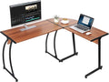 Modern L-Shaped Home Office Desk with Round Corner Computer Desk Gaming Writing PC Laptop Workstation with Solid Steel Frame Desktop (Walnut)