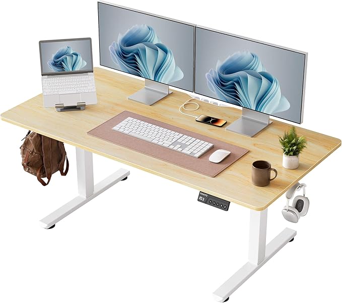 YIHAYO One-Piece Low Height Adjustable Desk Lifts 18.1-28.3 Inches Electric Standing Desk for Short People 48 x 24 Inches Computer Table with Splice Board for Home Office Natural