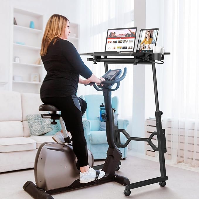 Small Standing Desk with Wheels Portable Treadmill Desk Rolling Desk Adjustable Height for Laptop Mobile Standing Table for Walking Pad Bedside Table