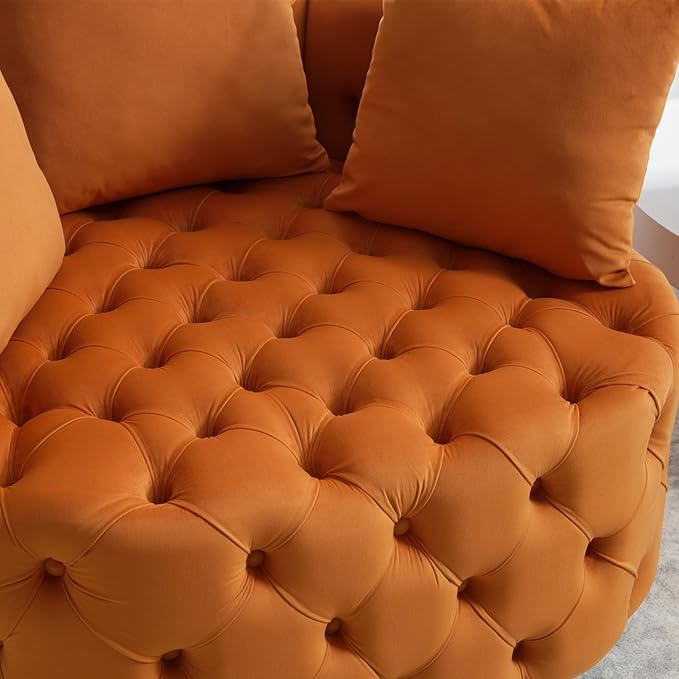 Eafurn 40.6 Wide Oversized Velvet Barrel Accent Chair Modern Round Armchair with Deep Button Tufting &amp 3 Toss Pillows Modern Lounge Chair for Living Room Bedroom Reading Nook