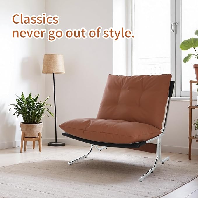 Modern Leather-Look Accent Armchair with High Back Wing Design Metal Legs &amp Deep Seat – 350 lbs Capacity Oversized Lounge Chair for Living Room Home Office Bedroom (Brown)