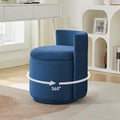 Velvet Vanity Chair with Storage 360° Swivel Makeup Chair with Wave Back No Assembly Small Accent Stool for Bedroom Dressing Living Room Blue