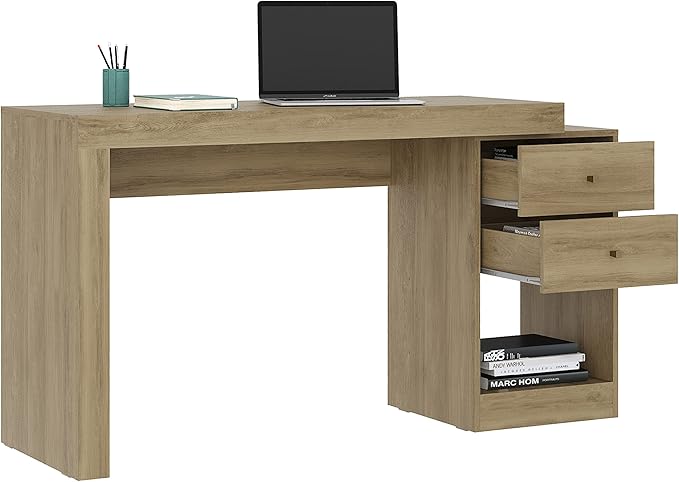 Expandable Computer Gaming Desk &amp Home Office Corner Desk - Heavy Duty Wood Craft Study Table with Storage Adjustable Work Standing Desks for BedroomLightbrown