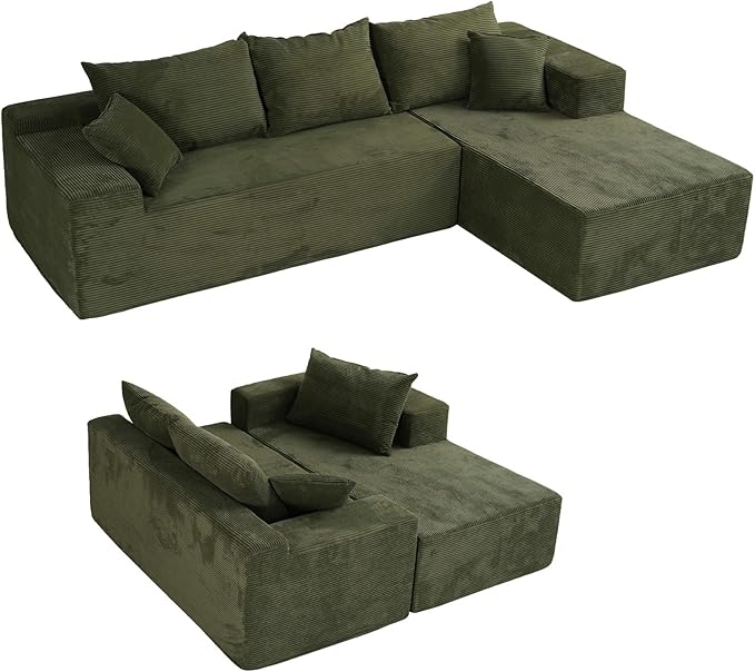 Green 103” Cloud Couch Sectional Sofa in Box with L-Shape ChaiseModern Modular Couches Upholstered with Deep Seat for Living RoomNo Assembly Required
